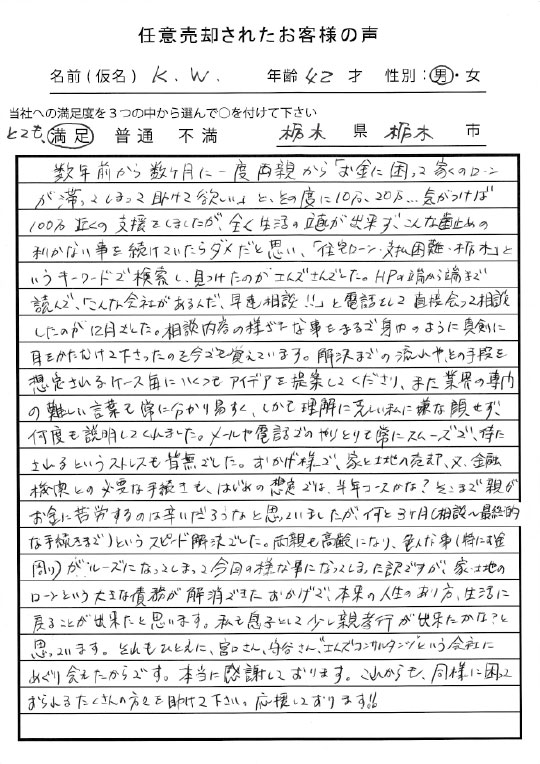 任意売却されたお客様の声